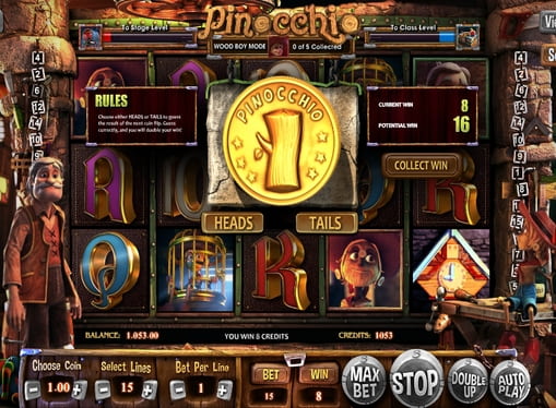 Раунд на подвоєння в онлайн грі Pinocchio