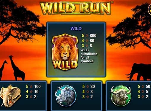 Таблиця виплат в Wild Run